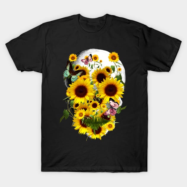 skeleton,floral,flower skull sunflowers T-Shirt by Collagedream